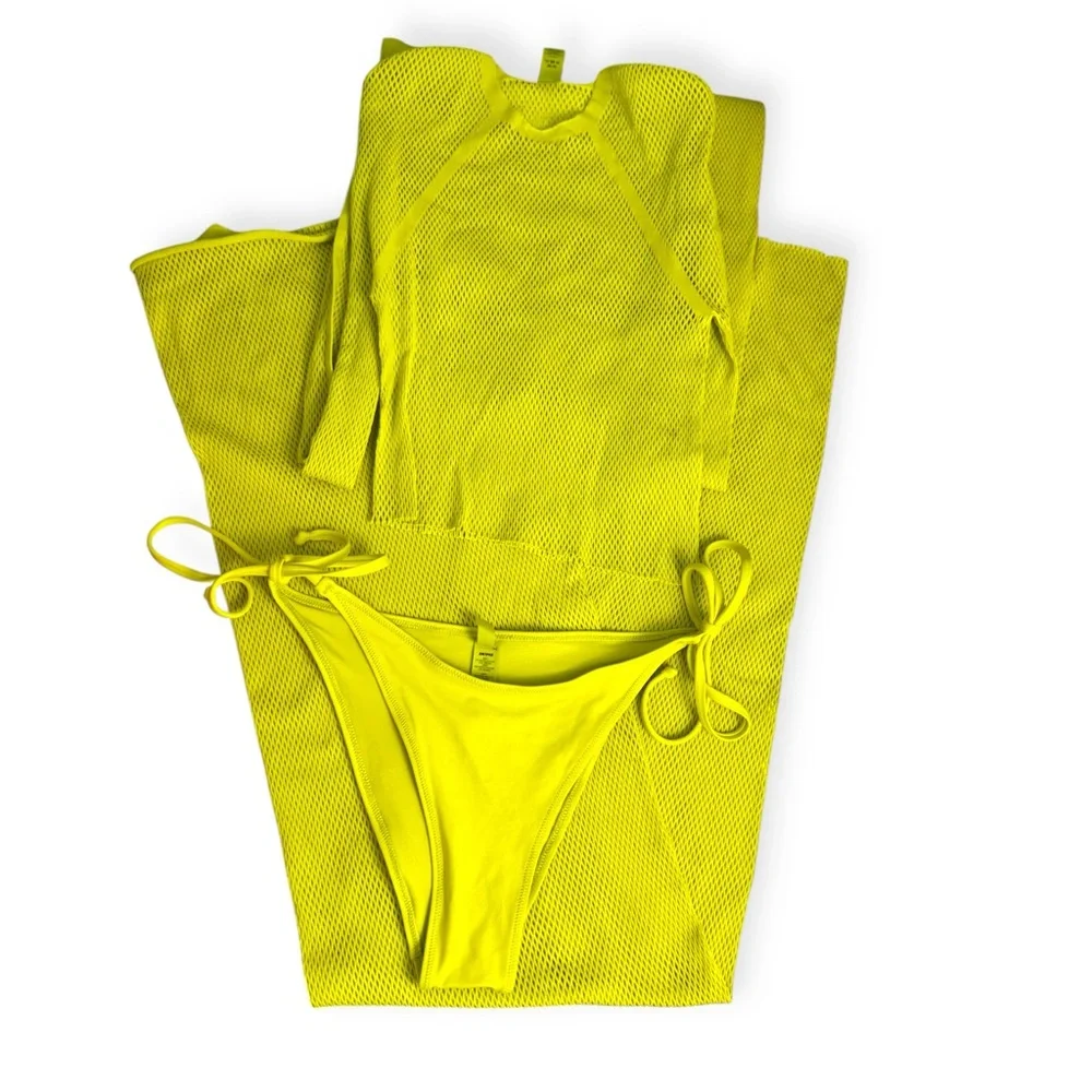 SKIMS Swim Warp Knit Cover-Up + Bikini Bottom l Citrus Yellow